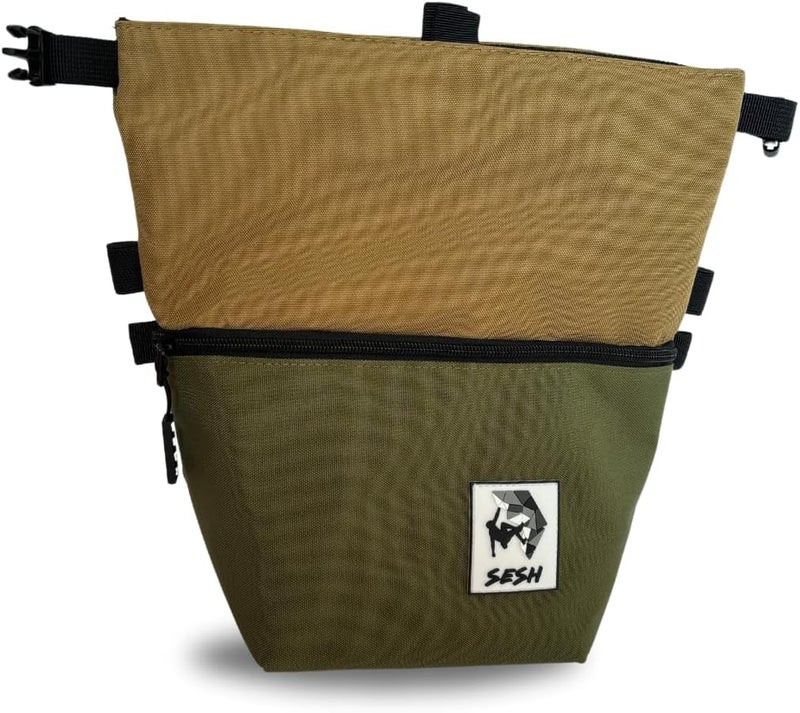 SESH Chalk Bucket - Large Size Chalk Bag for Climbing & Bouldering with Magnetic Closure, 4 Brush Holders, & 2 Side Pockets with Mesh Organizer - Durable - Image 1